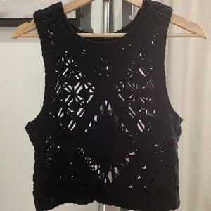 Haute Monde Black Crochet sleeveless Tank Top